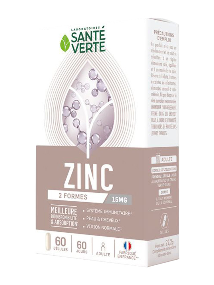 Santé Verte Zinc - 2 Formes - 15 mg - 60 Gélules